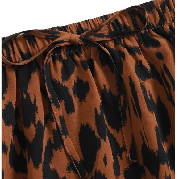 🆕 SheIn Women's Leopard Print Drawstring Waist Layer Ruffle Hem Short Skirt XL - Picture 4 of 5